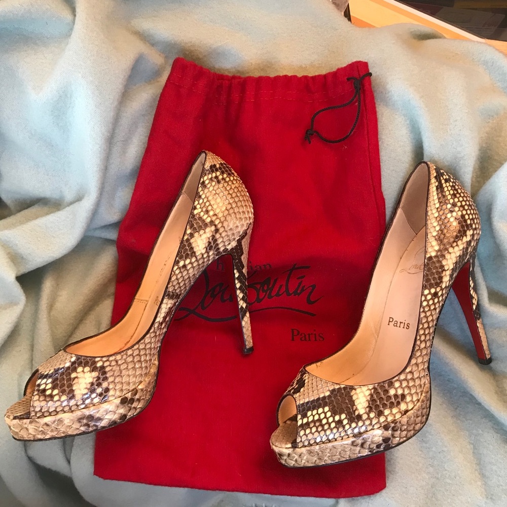 Christian Louboutin Python peep toe pumps